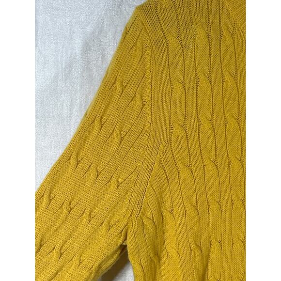 Talbots Sweater Large Mustard Yellow Cable Knit Lambswool Blend Button Detail - Picture 4 of 11